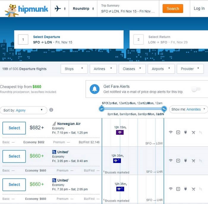 hipmunk flight results