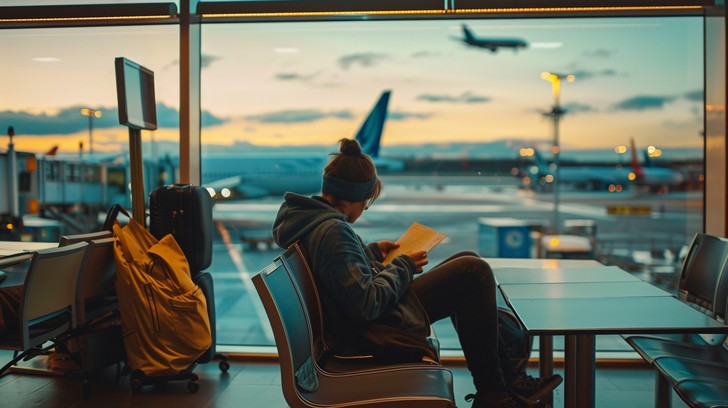 Travelers waiting for a flight at the airport