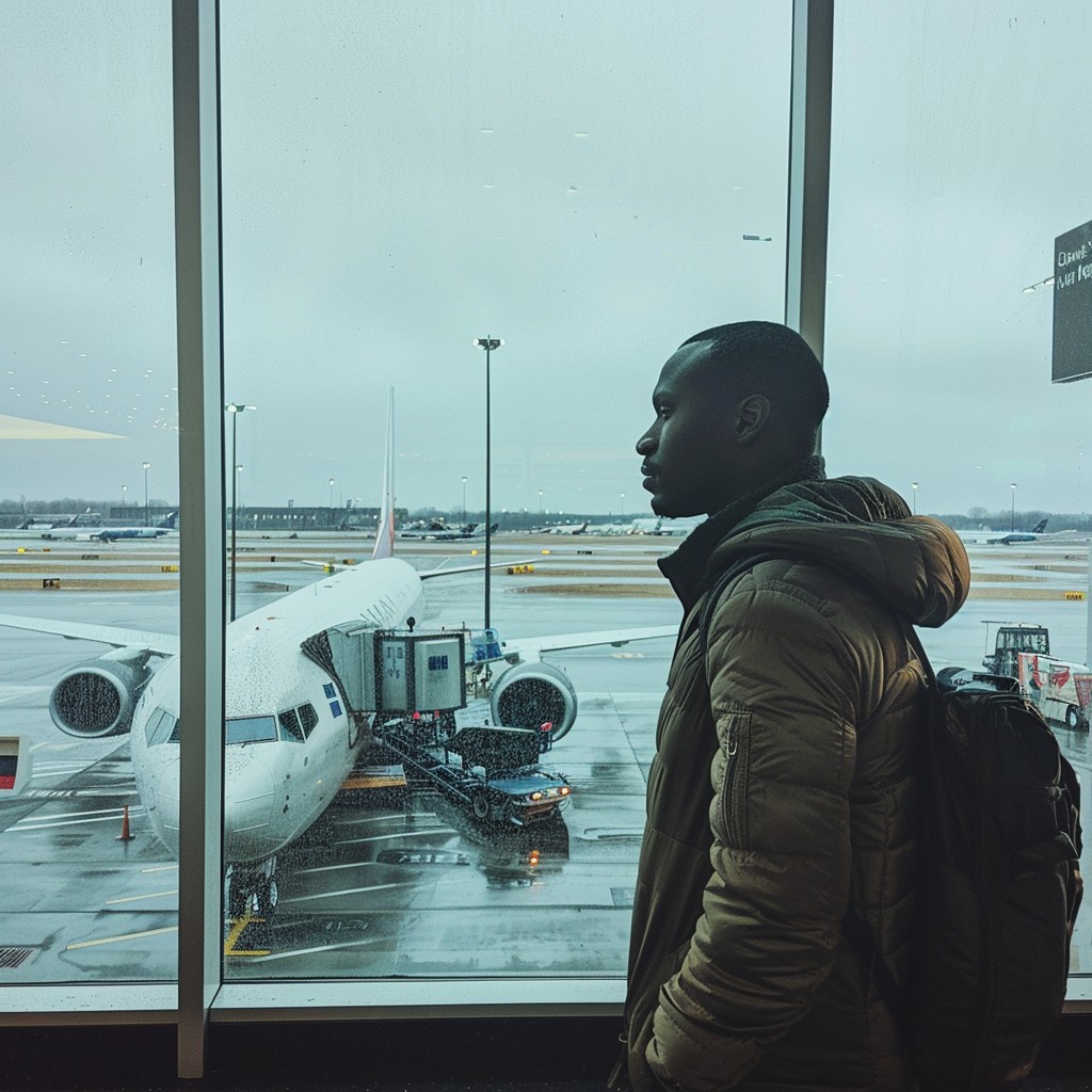 Traveler awaiting an airport departure