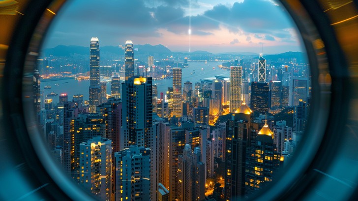 Airplane traveling above a city destination