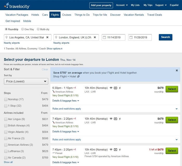cheap travelocity flights