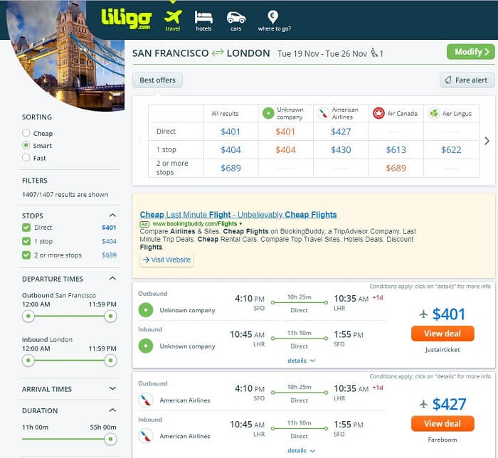 liligo flight compare
